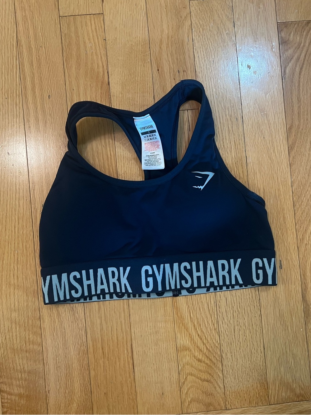 Gymshark Navy Blue Logo Racerback Sports Bra with Branded Band